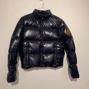Lauren Ralph Lauren Navy Blue Patent Shiny Puffer Down Jacket